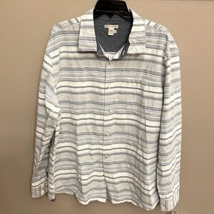 CARBON2COBALT men’s blue white stripe button down shirt cotton light texture XL